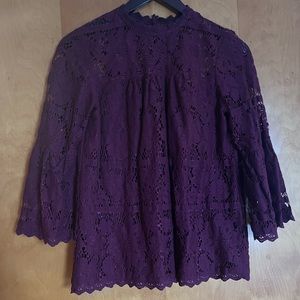 Burgundy lace blouse with buttons on back